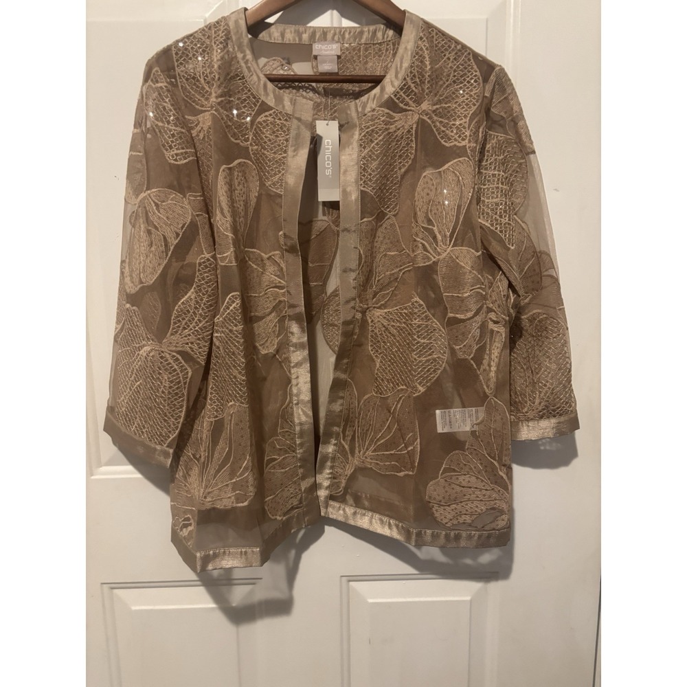 Women's Chico's Travelers Embellish Novelty Jacket NWT Sonora Sand Size 2 Large